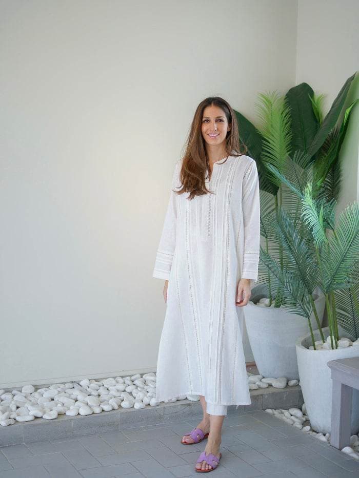 Jasmeen - White Classic Pleated Set (Summer Collection)